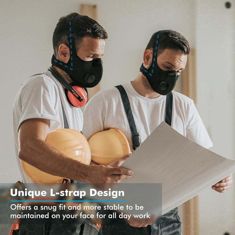 Base Camp قناع الغبار M PRO، قناع تنفس مريح قابل لإعادة الاستخدام طوال اليوم، تصميم حزام رأس على شكل L، قناع عمل آمن للأعمال الخشبية، تنسيق الحدائق، الأعمال اليدوية، الغبار، حبوب اللقاح، 1 عبوة - Image 2